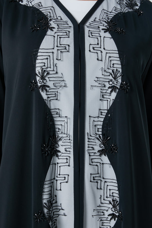 Black Royal Nada Abaya, Front Beadwork