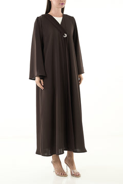 Brown Mario Crepe Abaya with Soft Front Shape and Minimal Detailing - Posh Abaya