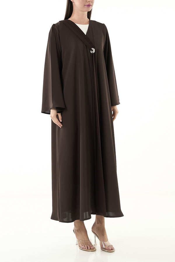 Brown Mario Crepe Abaya with Soft Front Shape and Minimal Detailing - Posh Abaya