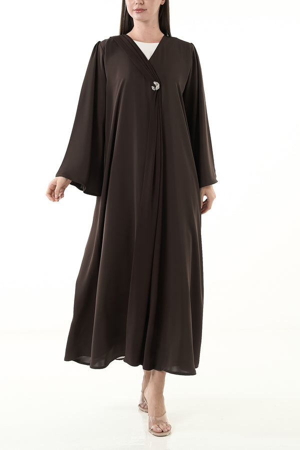 Brown Mario Crepe Abaya with Soft Front Shape and Minimal Detailing - Posh Abaya