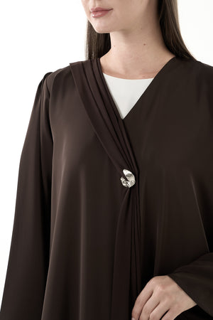 Brown Mario Crepe Abaya with Soft Front Shape and Minimal Detailing - Posh Abaya
