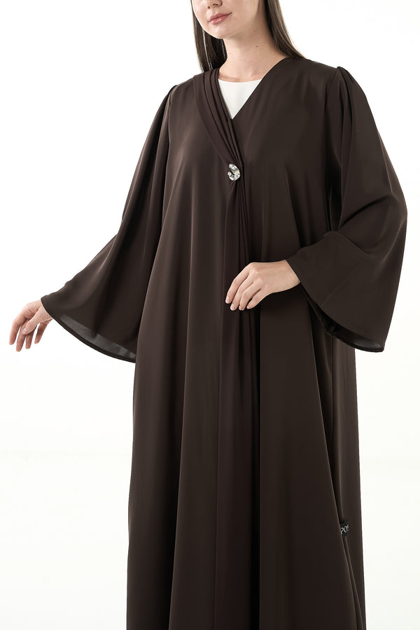 Brown Mario Crepe Abaya with Soft Front Shape and Minimal Detailing - Posh Abaya