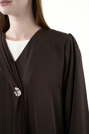 Brown Mario Crepe Abaya with Soft Front Shape and Minimal Detailing - Posh Abaya