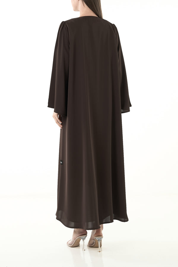 Brown Mario Crepe Abaya with Soft Front Shape and Minimal Detailing - Posh Abaya