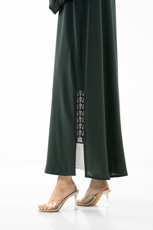 Green Wave Crepe Abaya with Side and Sleeves Loop Detail