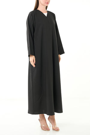 Black Kadi Crepe Abaya with Sleeve & Lower Beadwork