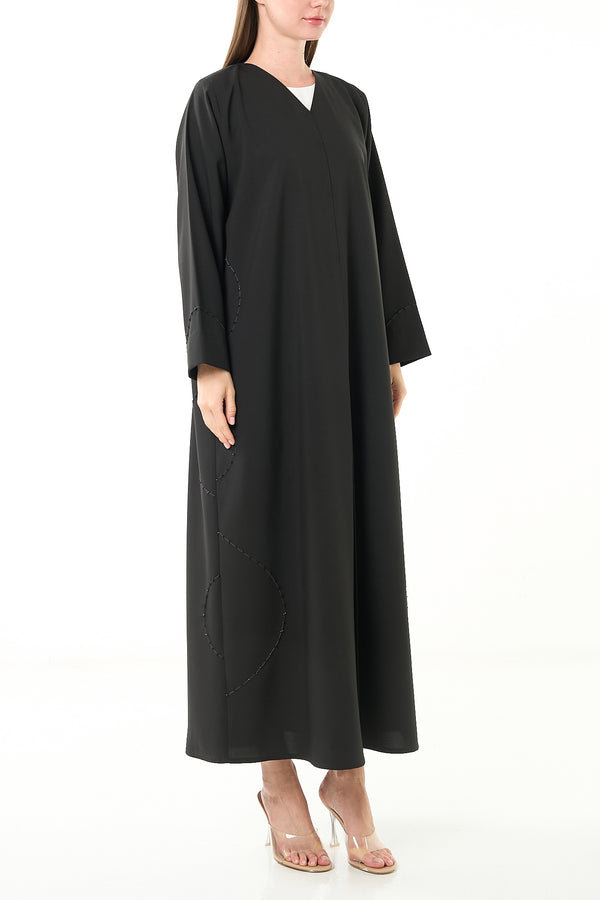 Black Kadi Crepe Abaya with Sleeve & Lower Beadwork
