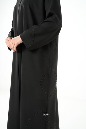 Black Kadi Crepe Abaya with Sleeve & Lower Beadwork