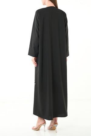 Black Kadi Crepe Abaya with Sleeve & Lower Beadwork