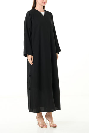 Black Luma Crepe Abaya with Side Pleat Detail