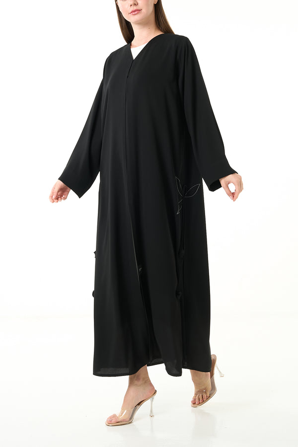 Black Luma Crepe Abaya with Side Pleat Detail