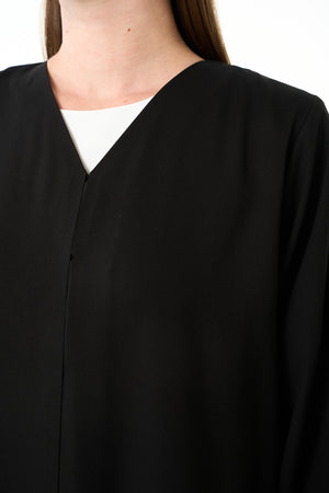 Black Luma Crepe Abaya with Side Pleat Detail