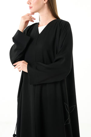 Black Luma Crepe Abaya with Side Pleat Detail