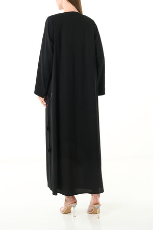 Black Luma Crepe Abaya with Side Pleat Detail