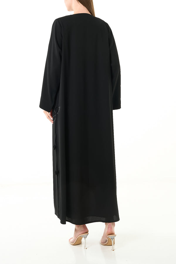 Black Luma Crepe Abaya with Side Pleat Detail