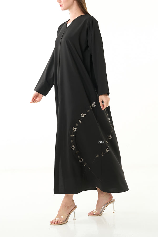 Black Kadi Crepe Abaya with Pintuck Embroidery