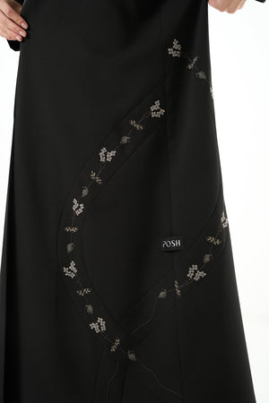 Black Kadi Crepe Abaya with Pintuck Embroidery