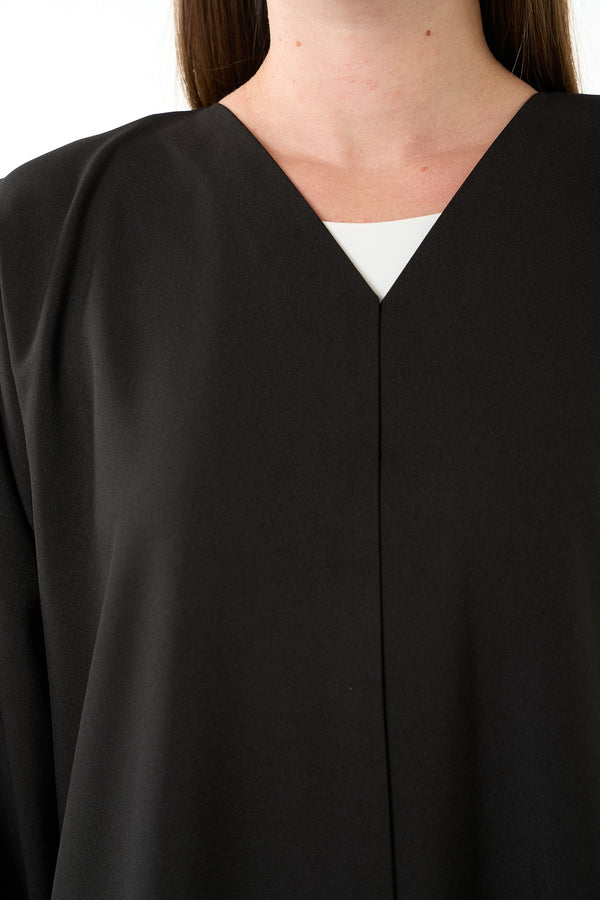 Black Kadi Crepe Abaya with Pintuck Embroidery