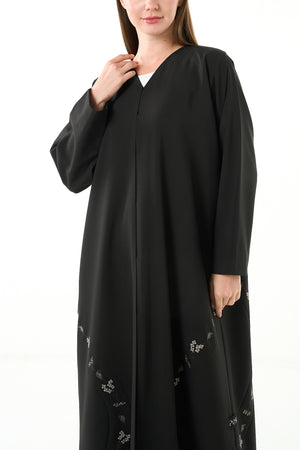 Black Kadi Crepe Abaya with Pintuck Embroidery
