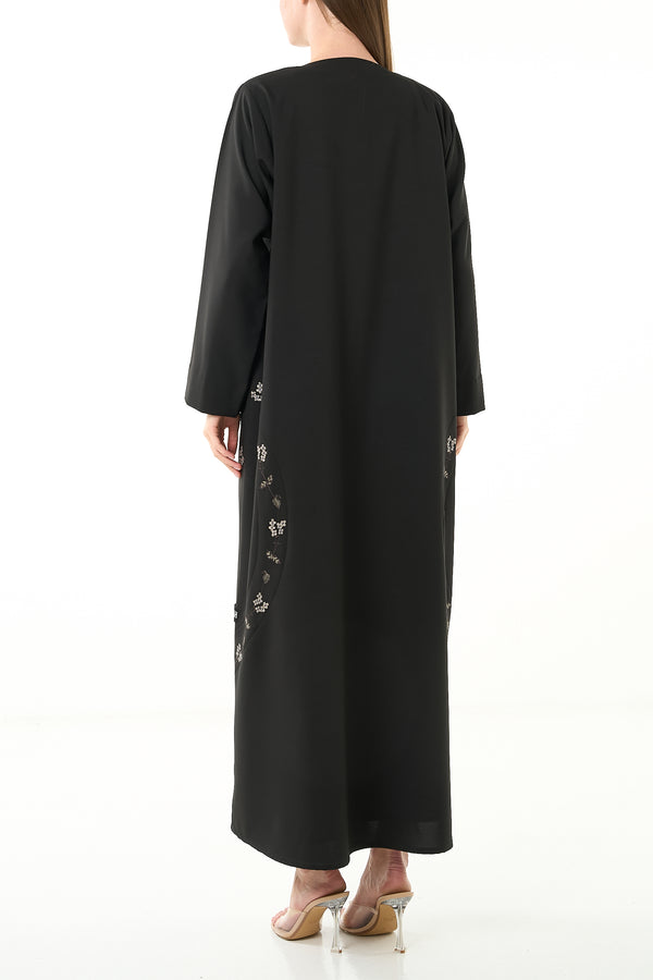 Black Kadi Crepe Abaya with Pintuck Embroidery