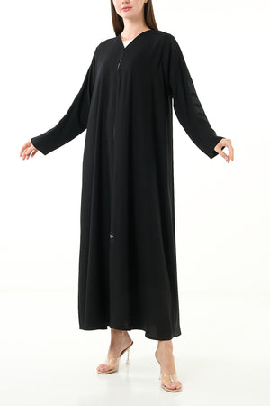 Black Maya Crepe Abaya with Classic Minimal Finish