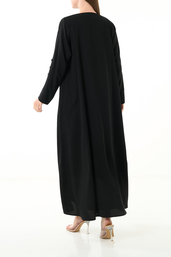 Black Maya Crepe Abaya with Classic Minimal Finish