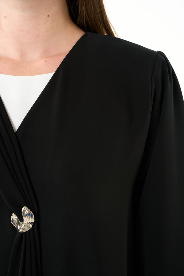 Black Elite Nada Abaya with Soft Front Shape and Minimal Detailing - Posh Abaya