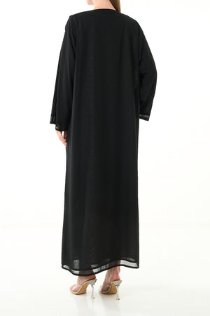 Black Khalifa Chiffon Custom Abaya with Front Star Design and Hand Beadwork