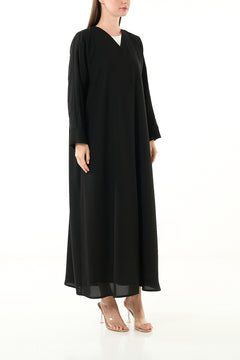 Black Claire Crepe Custom Abaya with Klosh Cut and Minimal Beadwork