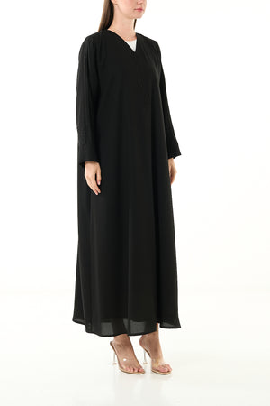 Black Claire Crepe Custom Abaya with Klosh Cut and Minimal Beadwork