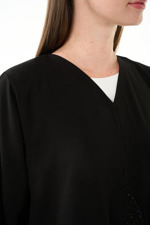 Black Claire Crepe Custom Abaya with Klosh Cut and Minimal Beadwork