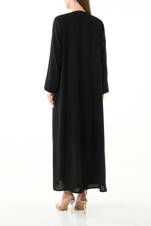 Black Claire Crepe Custom Abaya with Klosh Cut and Minimal Beadwork