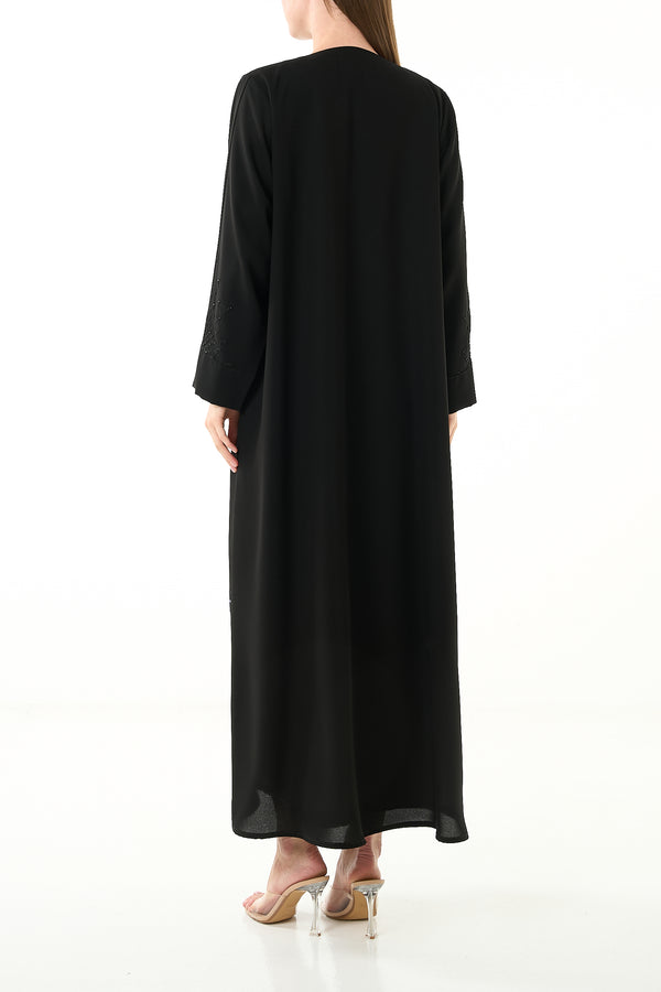 Black Claire Crepe Custom Abaya with Klosh Cut and Minimal Beadwork