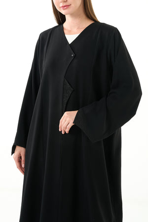Black Farah Crepe Abaya with Lace Detail - Posh Abaya