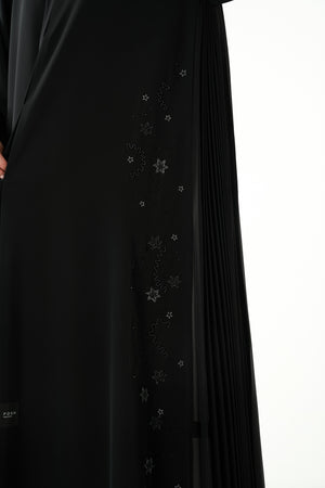Black Royal Nada Abaya with Beadwork and Side Pleated Chiffon