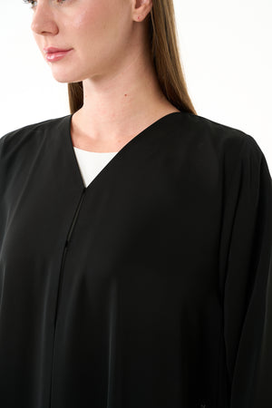 Black Royal Nada Abaya with Beadwork and Side Pleated Chiffon