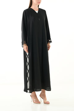 Black Elite Nada Custom Abaya with Side Beadwork