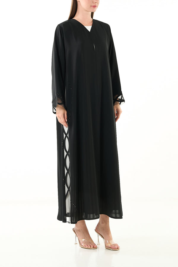 Black Elite Nada Custom Abaya with Side Beadwork