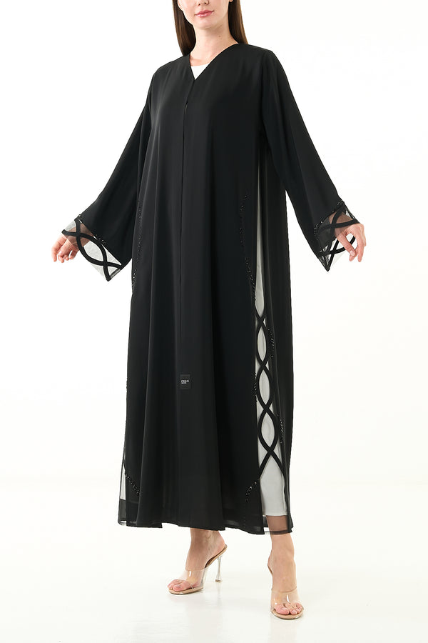 Black Elite Nada Custom Abaya with Side Beadwork