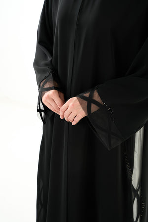 Black Elite Nada Custom Abaya with Side Beadwork