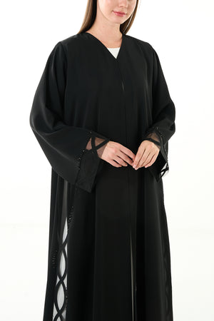 Black Elite Nada Custom Abaya with Side Beadwork