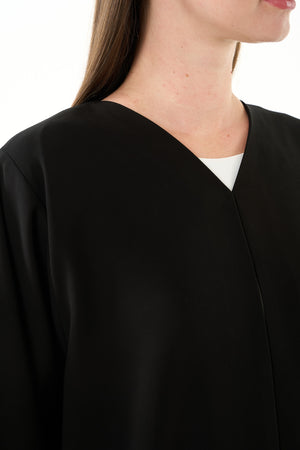 Black Jaime Crepe Custom Abaya with Organza Border and Crystal Bead Embellishment