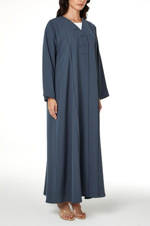 Green Lio Crepe Abaya with Front Beadwork Detail
