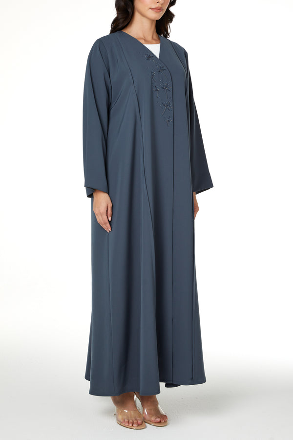 Green Lio Crepe Abaya with Front Beadwork Detail