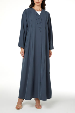 Green Lio Crepe Abaya with Front Beadwork Detail