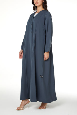 Green Lio Crepe Abaya with Front Beadwork Detail