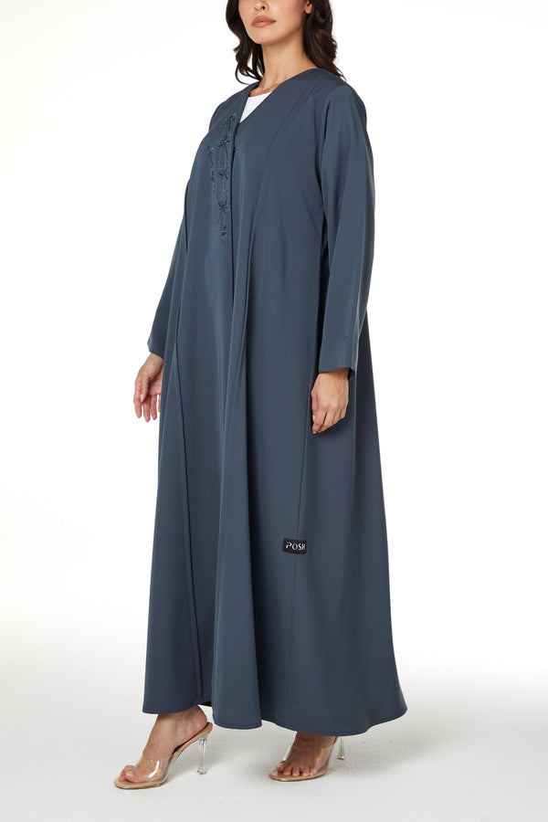 Green Lio Crepe Abaya with Front Beadwork Detail