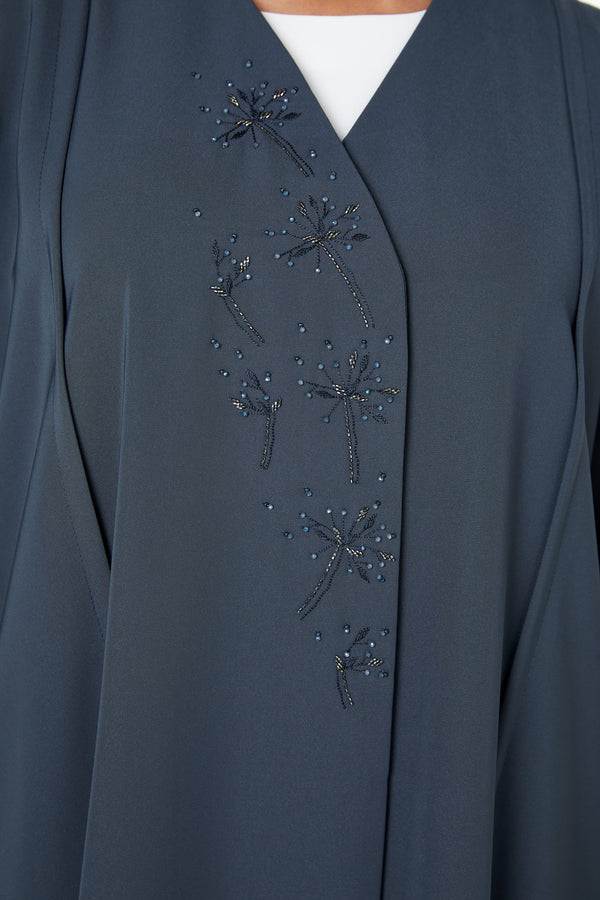 Green Lio Crepe Abaya with Front Beadwork Detail