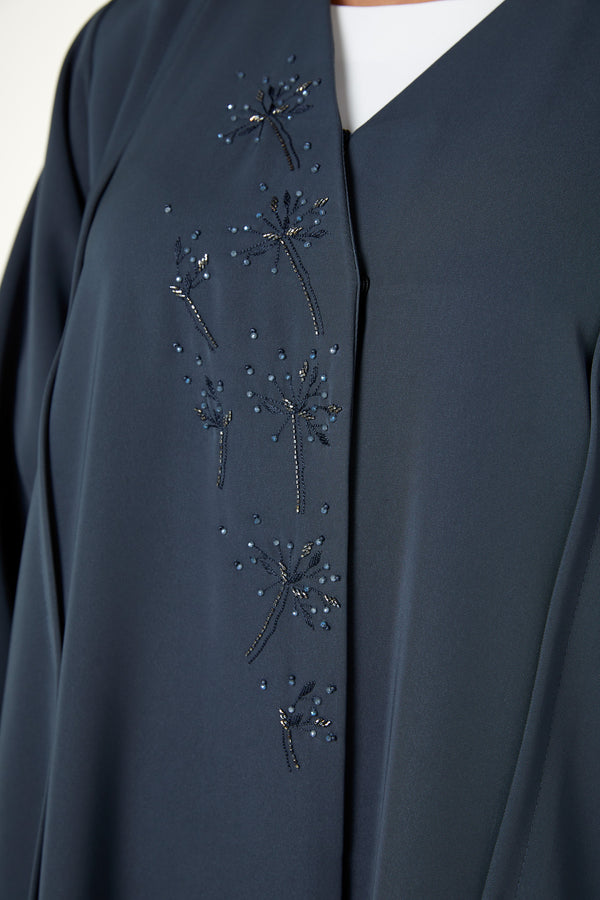 Green Lio Crepe Abaya with Front Beadwork Detail