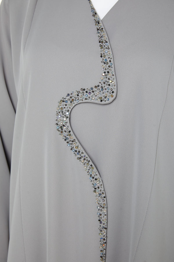 Green Sovia Crepe, Front Beadwork Detail